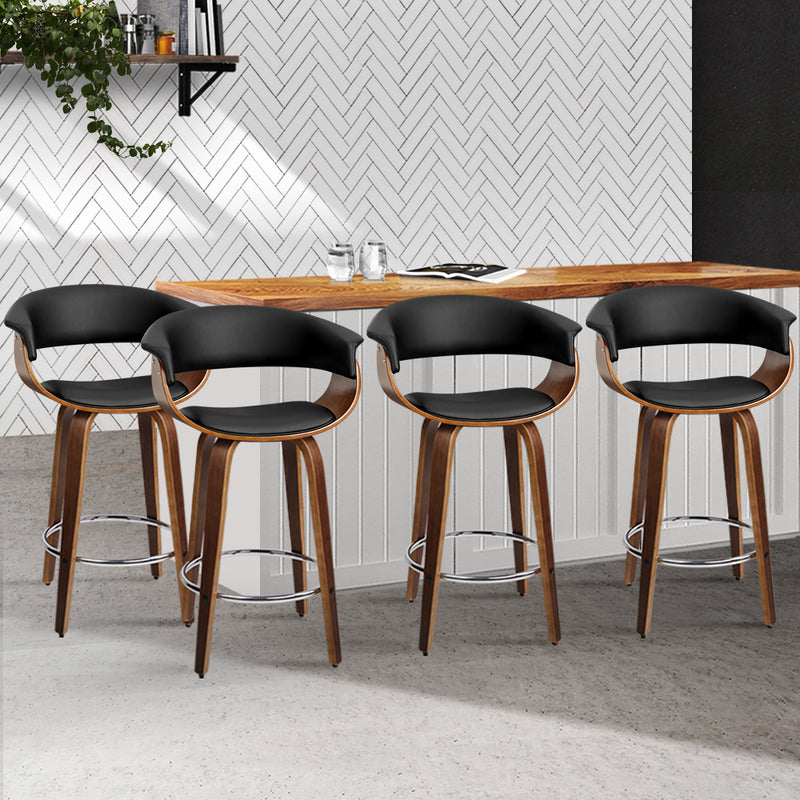 Artiss Set of 4 Swivel PU Leather Bar Stool - Wood and Black