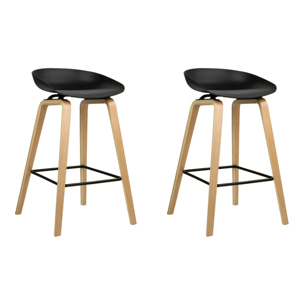 Artiss Set of 2 Wooden Square Footrest Bar Stools - Black