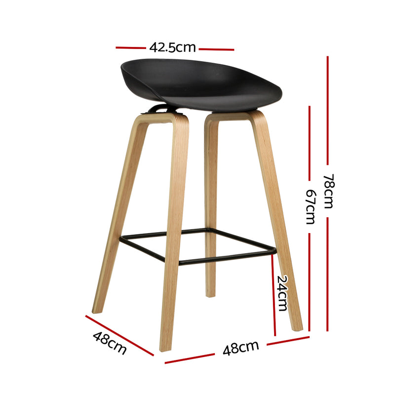 Artiss Set of 2 Wooden Square Footrest Bar Stools - Black