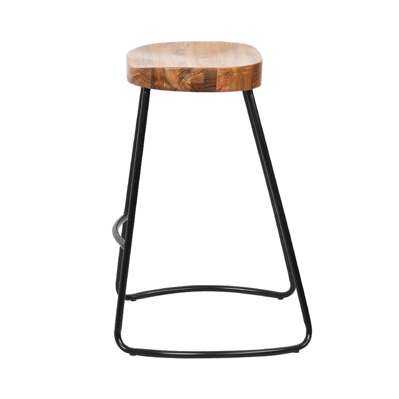 Artiss Set of 2 Elm Wood Backless Bar Stools 65cm - Black and Light Natural