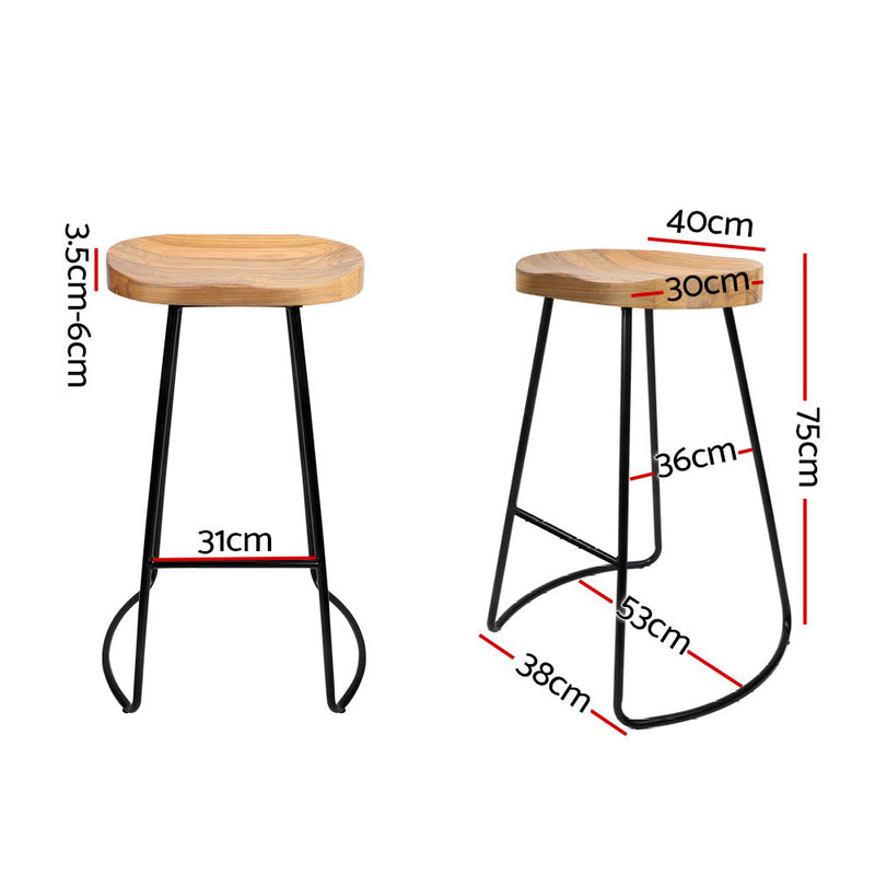 Artiss Set of 4 Elm Wood Backless Bar Stools 75cm - Black and Light Natural