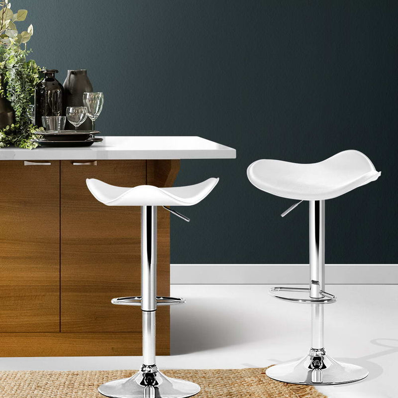 Artiss Set of 2 Gas Lift Bar Stools PU Leather - White and Chrome