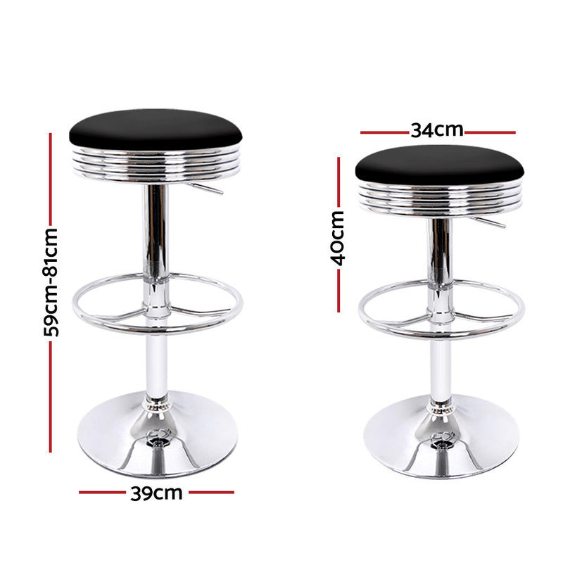 Artiss Set of 2 Backless PU Leather Bar Stools - Black and Chrome