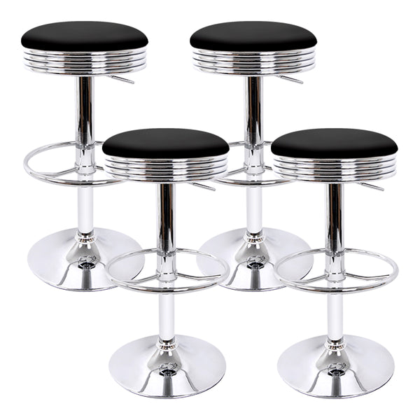 Artiss Set of 4 PU Leather Backless Bar Stools - Black and Chrome