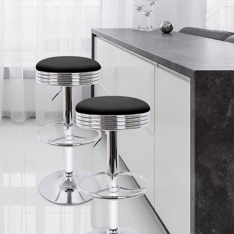 Artiss Set of 4 PU Leather Backless Bar Stools - Black and Chrome