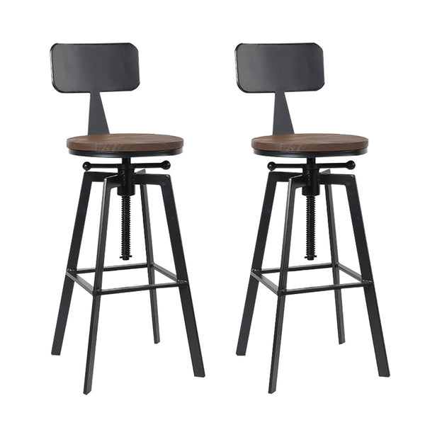 Artiss Set of 2 Rustic Industrial Style Metal Bar Stool - Black and Wood