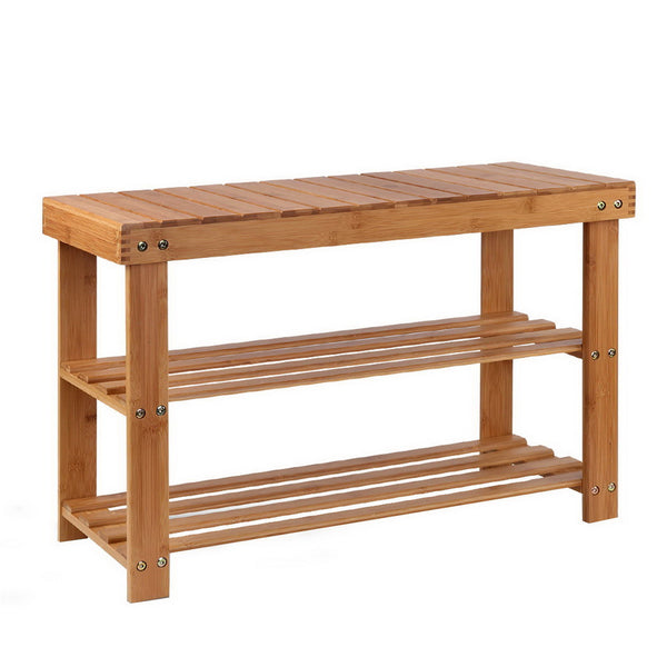 Artiss Bamboo Shoe Rack Wooden Seat Bench Organiser Shelf Stool