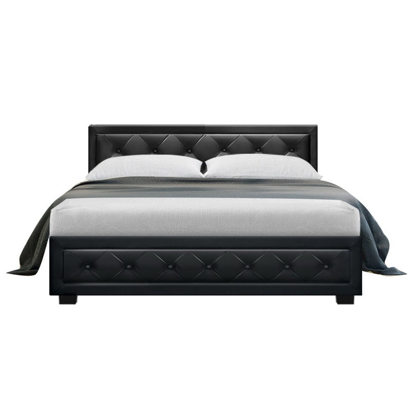 Artiss Bed Frame Double Size Gas Lift Base With Storage Black Leather