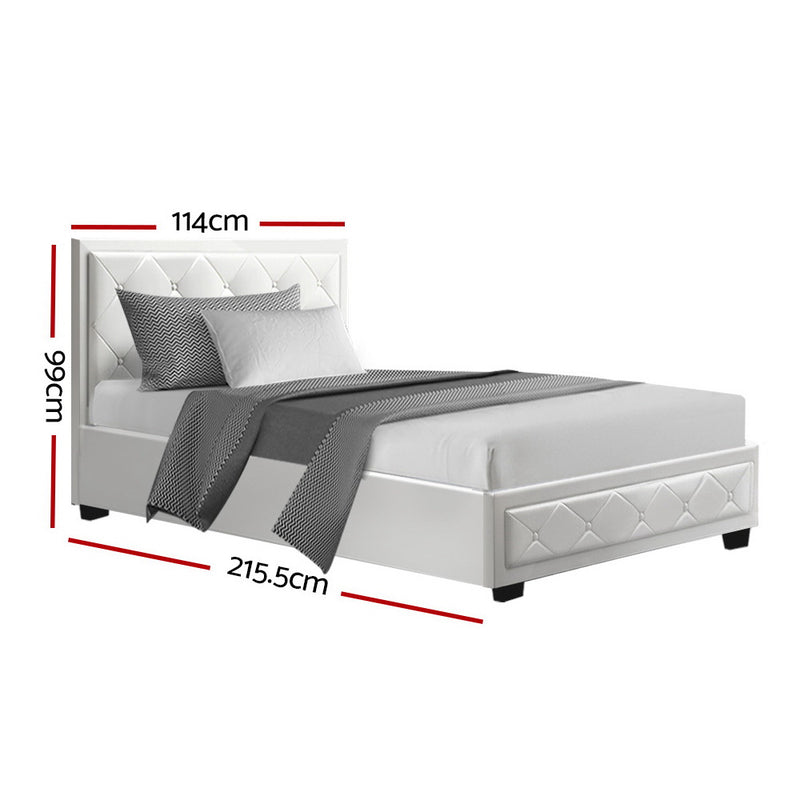 Artiss Tiyo Bed Frame PU Leather Gas Lift Storage - White King Single