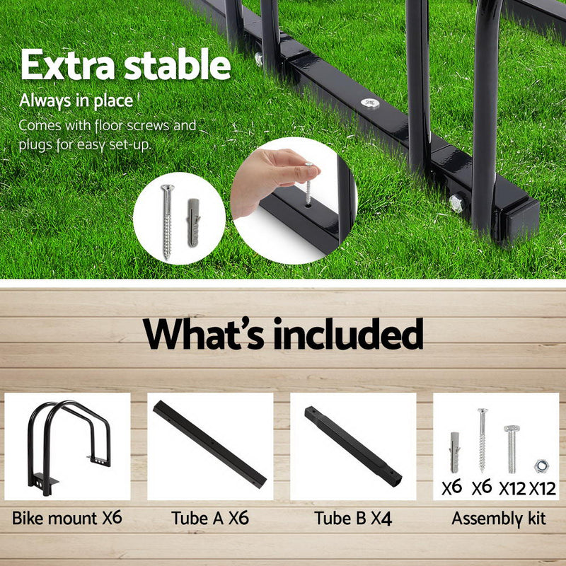 Portable Bike 6 Parking Rack Bicycle Instant Storage Stand - Black