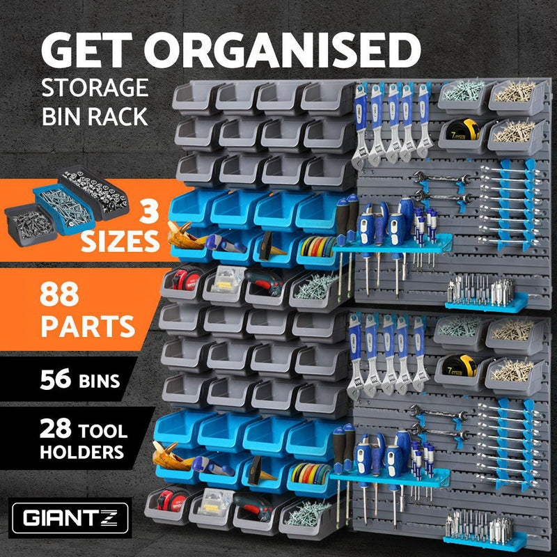 Giantz 88 Parts Wall-Mounted Storage Bin Rack Tool Garage Shelving Organiser Box