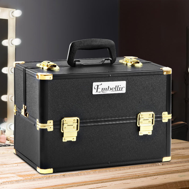 Embellir Portable Cosmetic Beauty Makeup Case - Black & Gold