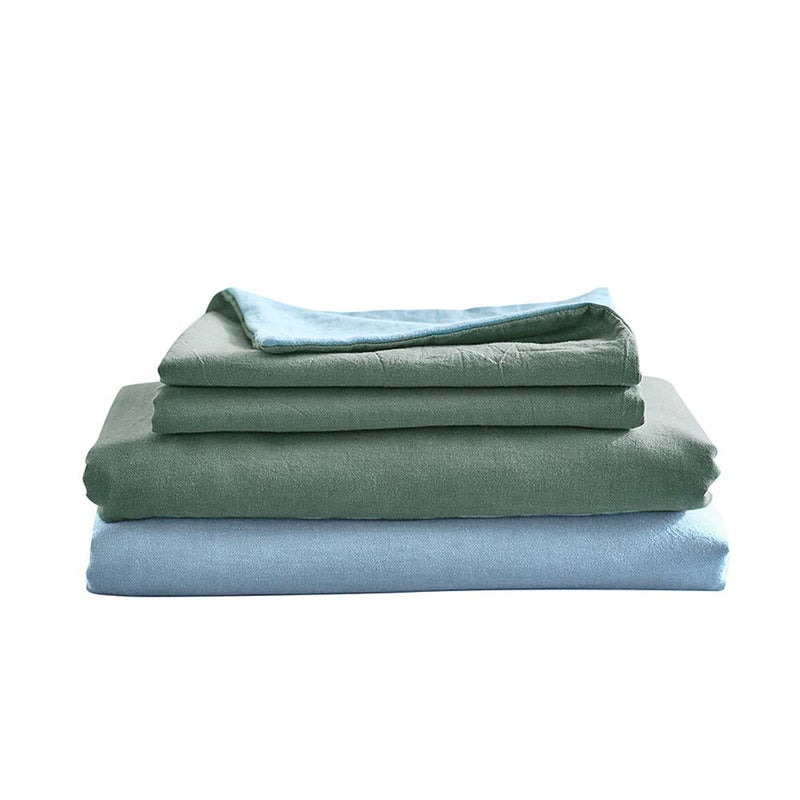 Cosy Club Sheet Set Bed Sheets Set 100% Cotton Double Cover Pillow Green Blue