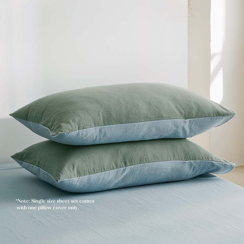 Cosy Club Sheet Set Bed Sheets Set 100% Cotton Double Cover Pillow Green Blue