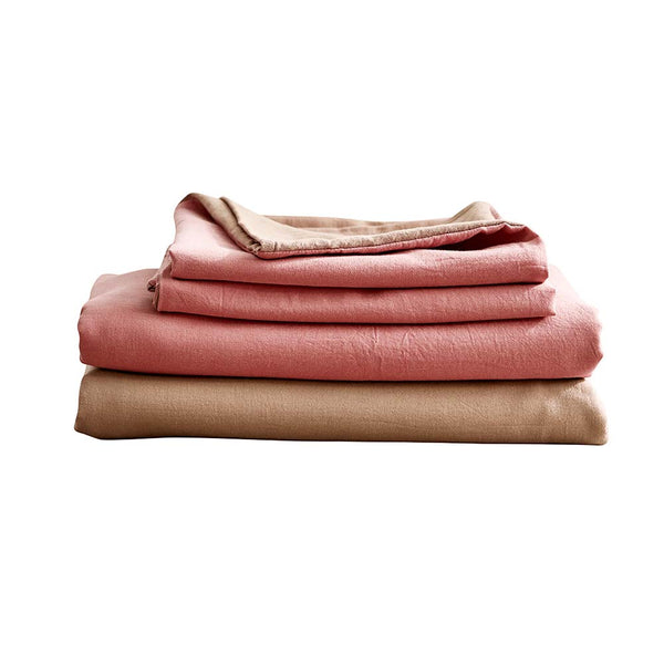 Cosy Club Sheet Set Bed Sheets Set Double Flat Cover Pillow Case Pink Brown