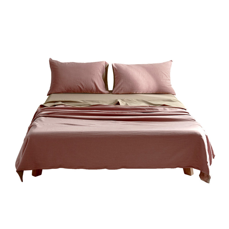 Cosy Club Sheet Set Bed Sheets Set Double Flat Cover Pillow Case Pink Brown