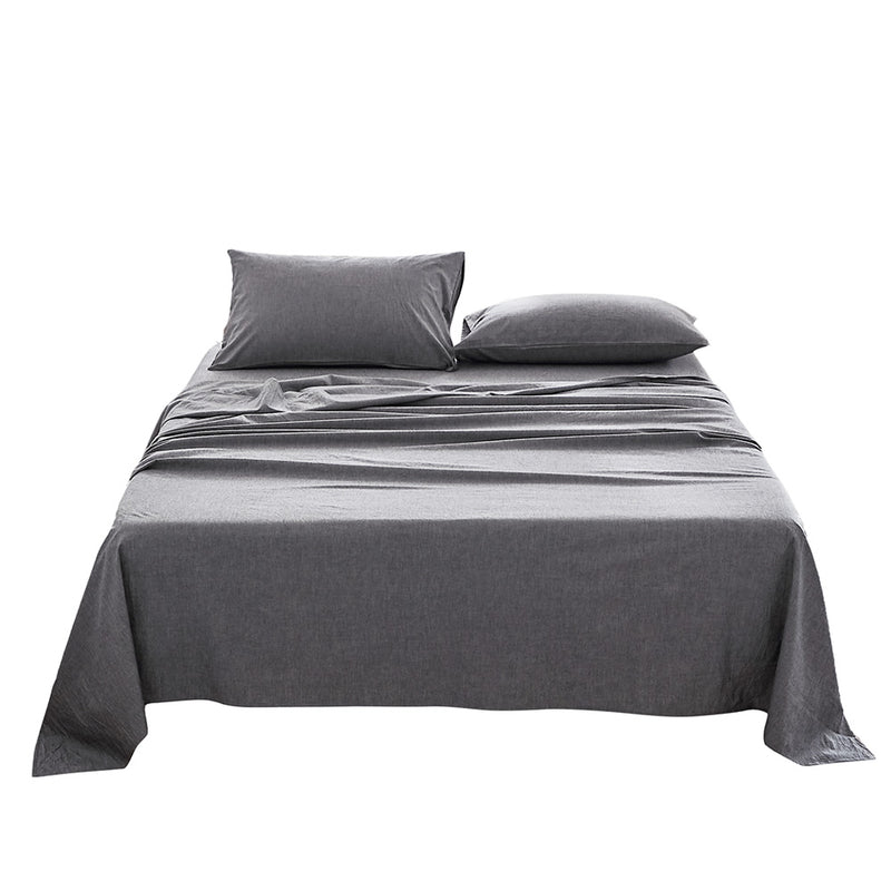 Cosy Club Sheet Set Bed Sheets Set Single Flat Cover Pillow Case Black Essential