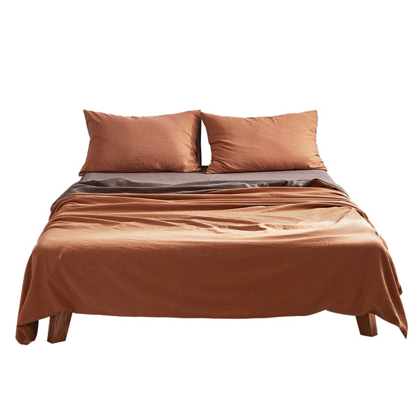 Cosy Club Sheet Set Cotton Sheets Single Orange Brown