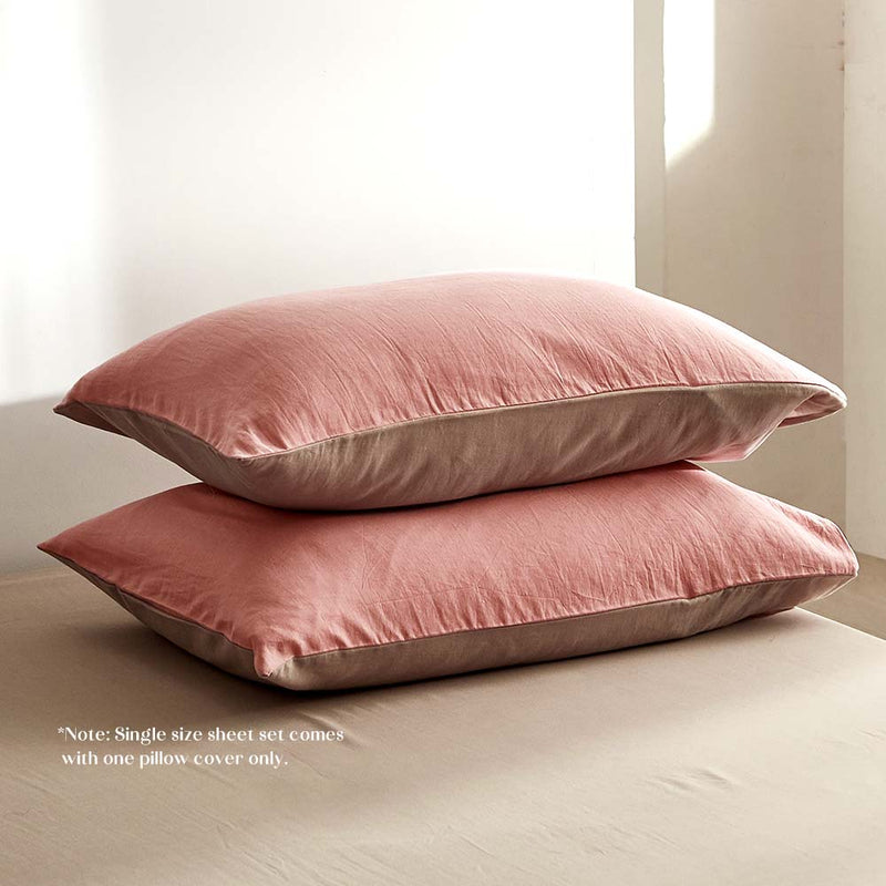 Cosy Club Sheet Set Bed Sheets Set Single Flat Cover Pillow Case Pink Brown