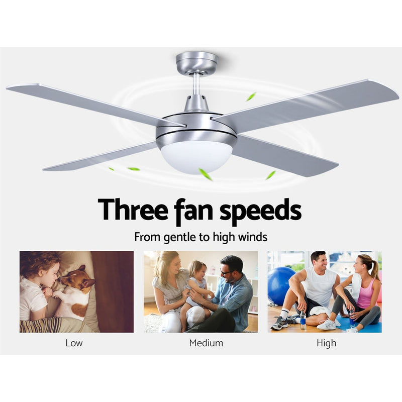 Devanti 52'' Ceiling Fan w/Light w/Remote Timer - Silver