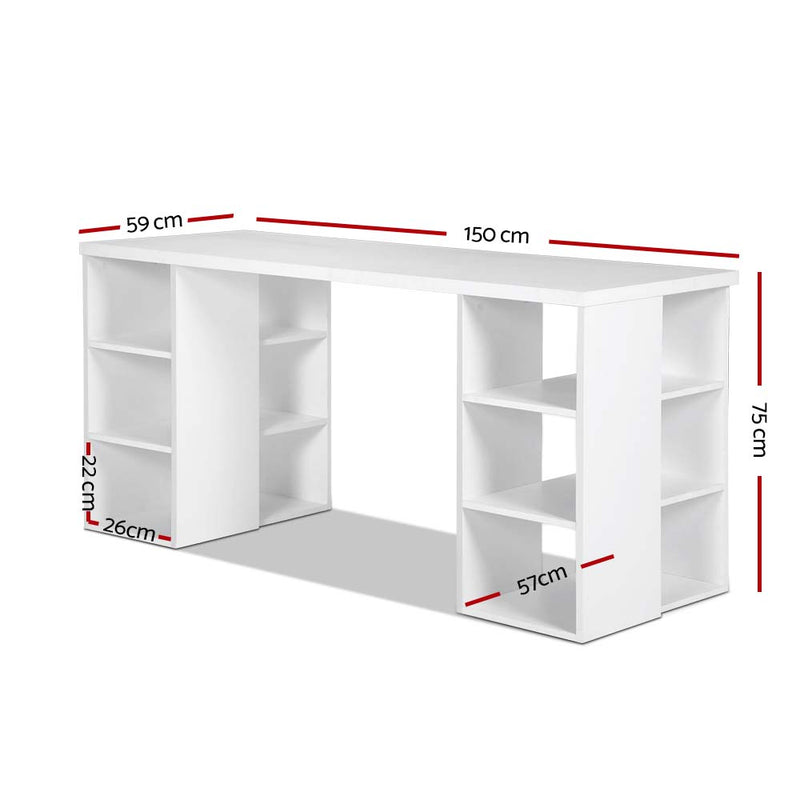 Artiss 3 Level Desk with Storage & Bookshelf - White