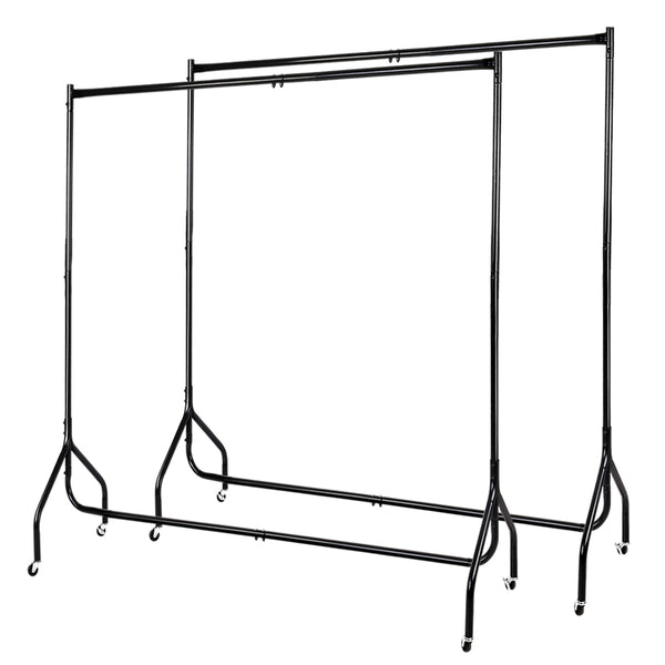 Set of 2 Clothes Racks Metal Garment Coat Hanger Display Rolling Stand Shelf Portable