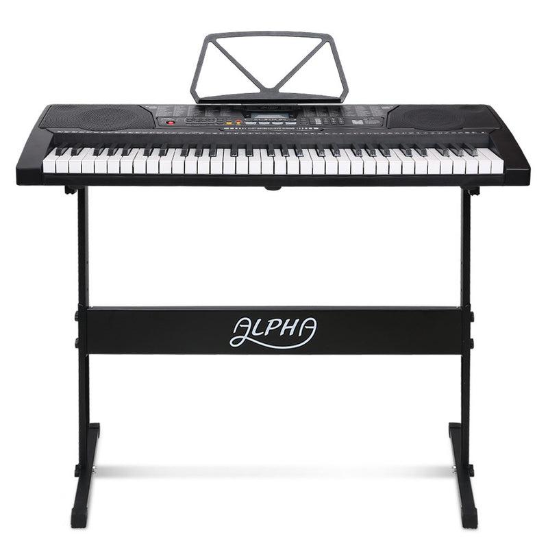 Alpha 61 Key Lighted Electronic Piano Keyboard LCD Electric w/ Holder Music Stand