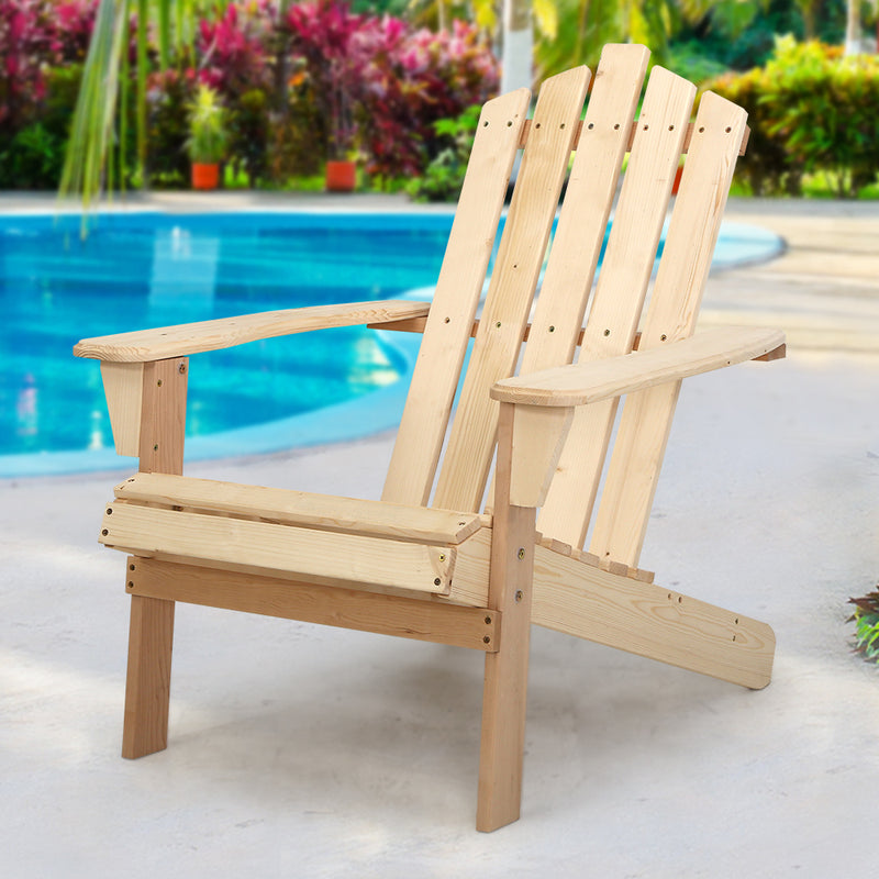 Gardeon Outdoor Sun Lounge Beach Chairs Table Setting Wooden Adirondack Patio Chair Light Wood Tone