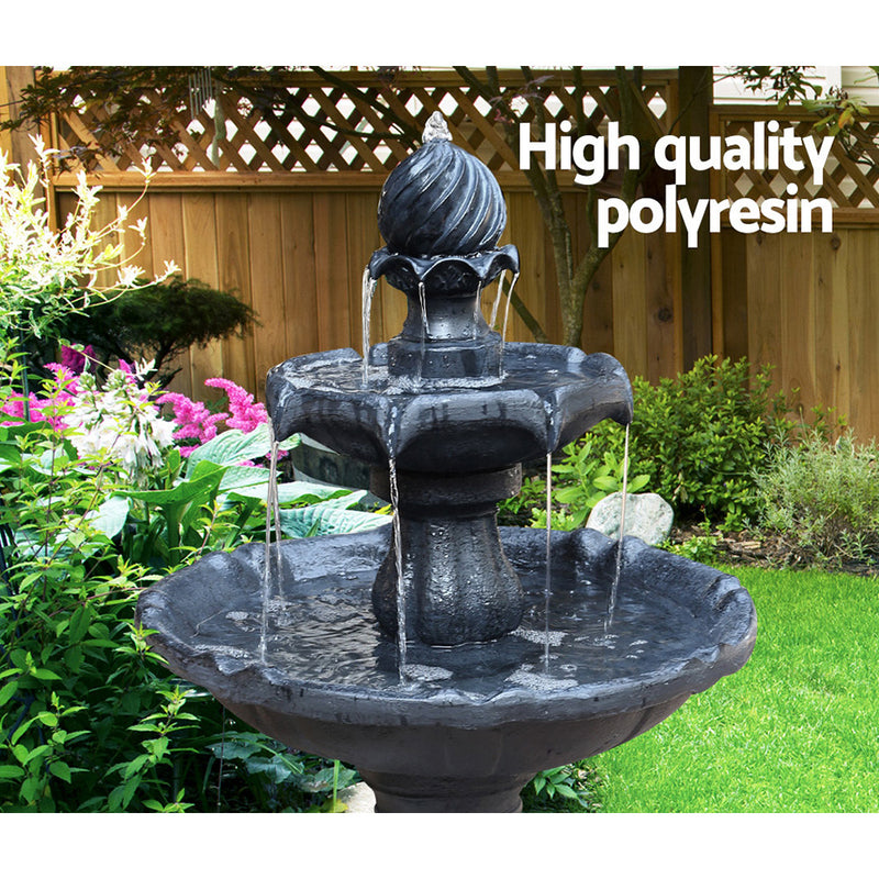 Gardeon 3 Tier Solar Powered Water Fountain - Black