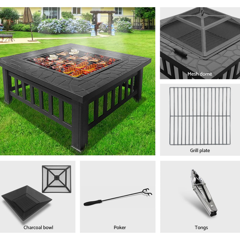 Fire Pit BBQ Table Grill Outdoor Garden Wood Burning Fireplace Stove