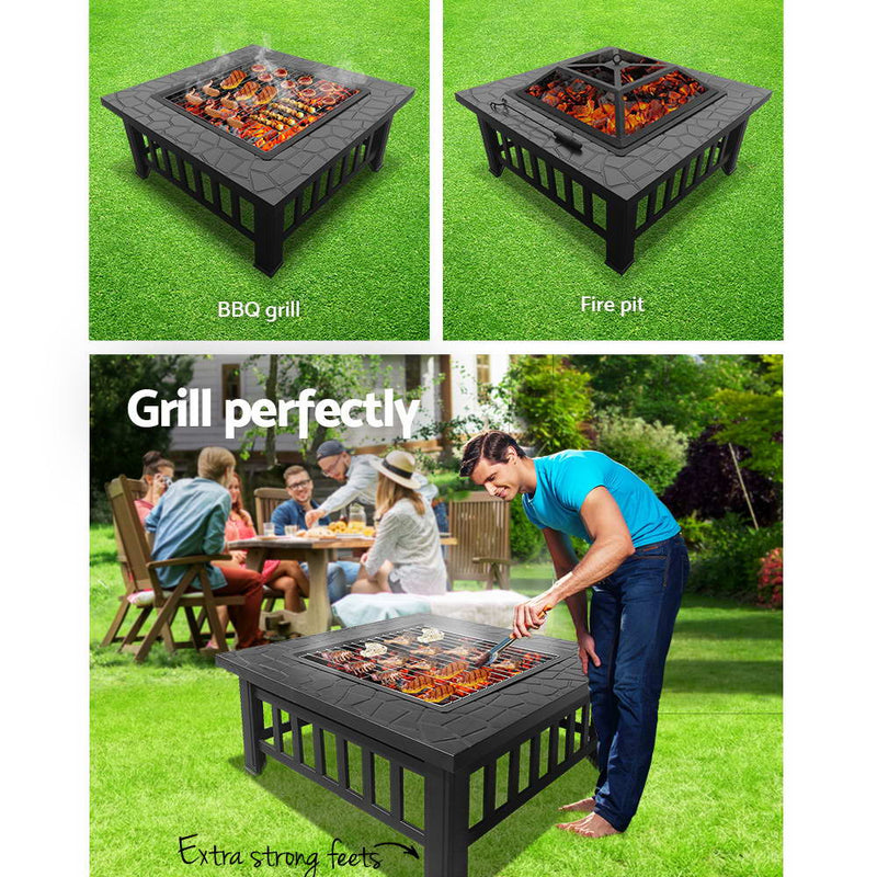 Fire Pit BBQ Table Grill Outdoor Garden Wood Burning Fireplace Stove