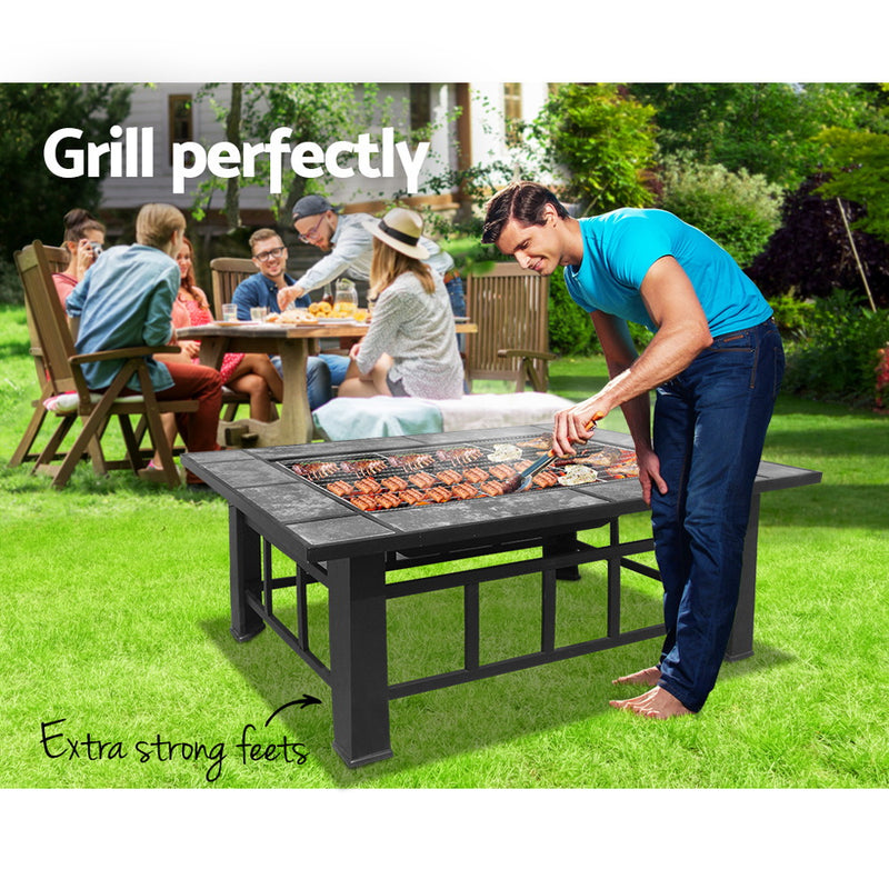 Fire Pit BBQ Grill Stove Table Ice Pits Patio Fireplace Heater 3 IN 1