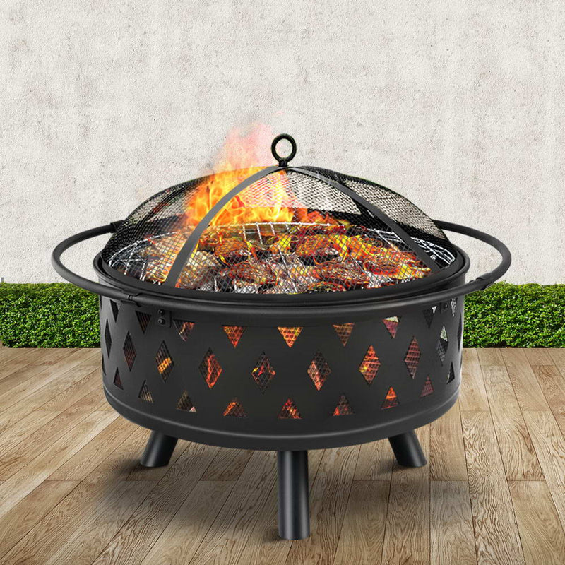 Fire Pit BBQ Charcoal Grill Ring Portable Outdoor Kitchen Fireplace 32"