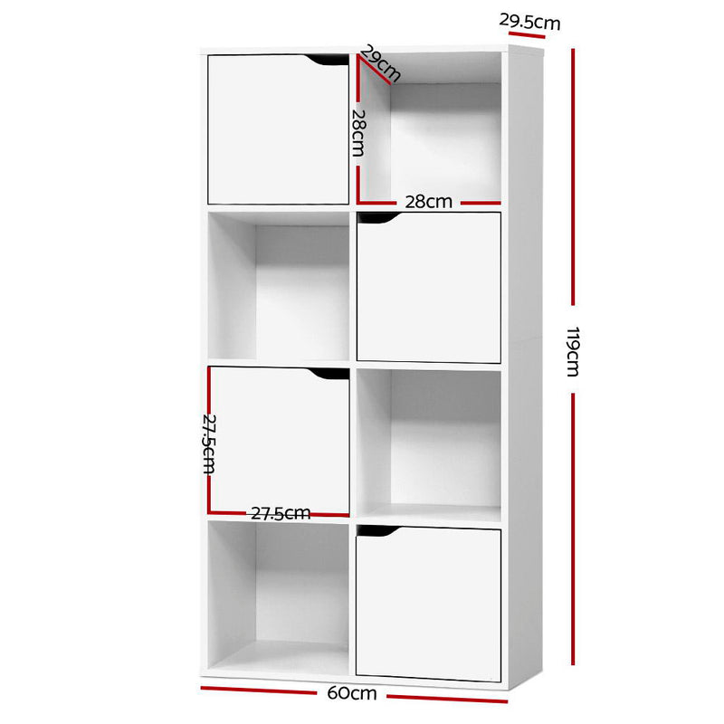 Artiss Display Shelf 8 Cube Storage 4 Door Cabinet Organiser Bookshelf Unit White