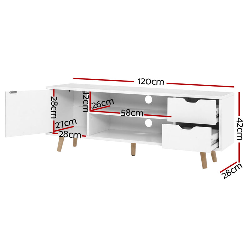 Artiss TV Cabinet Entertainment Unit Stand Wooden Scandinavian 120cm White