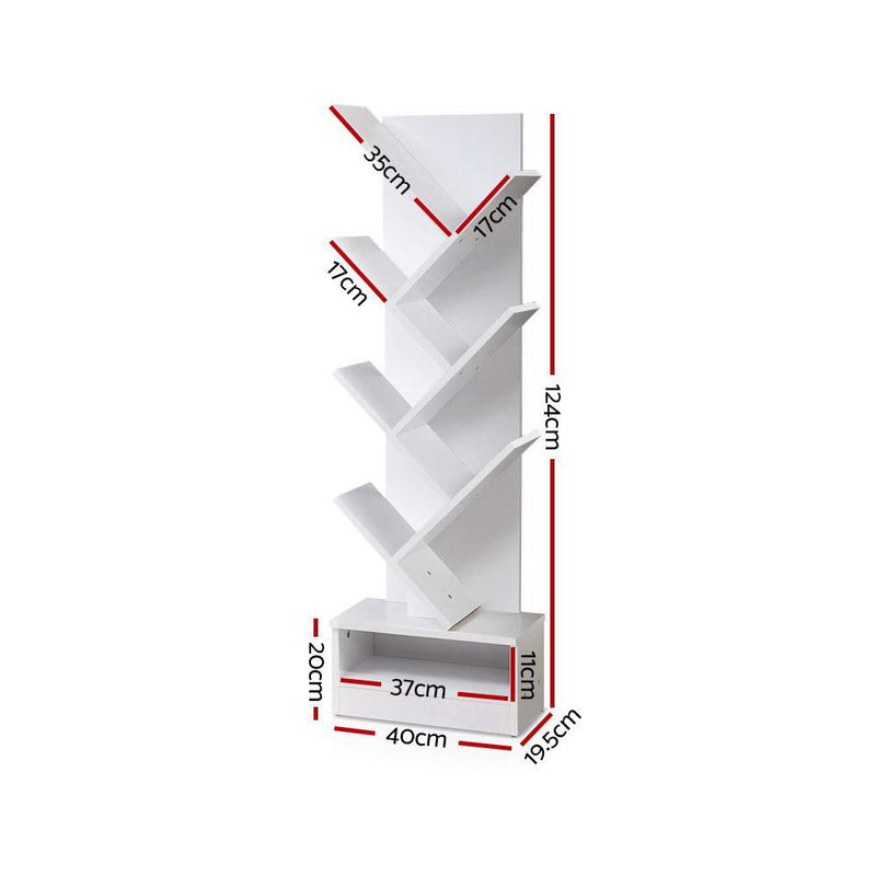 Artiss Display Shelf 7-Shelf Tree Bookshelf Book Storage Rack Bookcase White