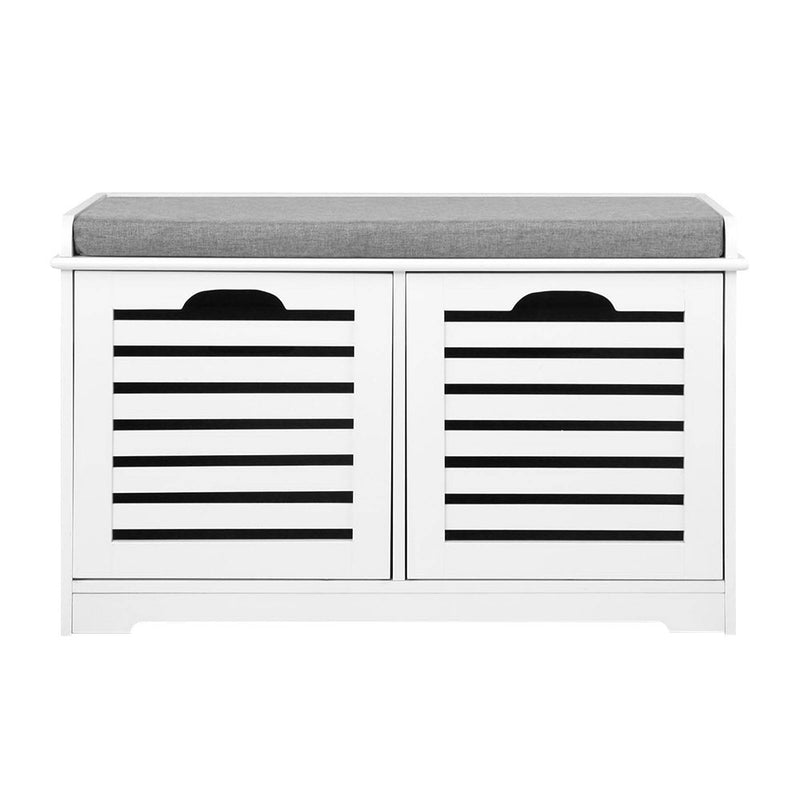 Artiss Fabric Shoe Bench with Drawers - White & Grey