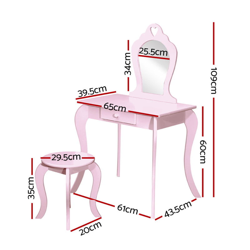 Keezi Pink Kids Vanity Dressing Table Stool Set Mirror Princess Children Makeup