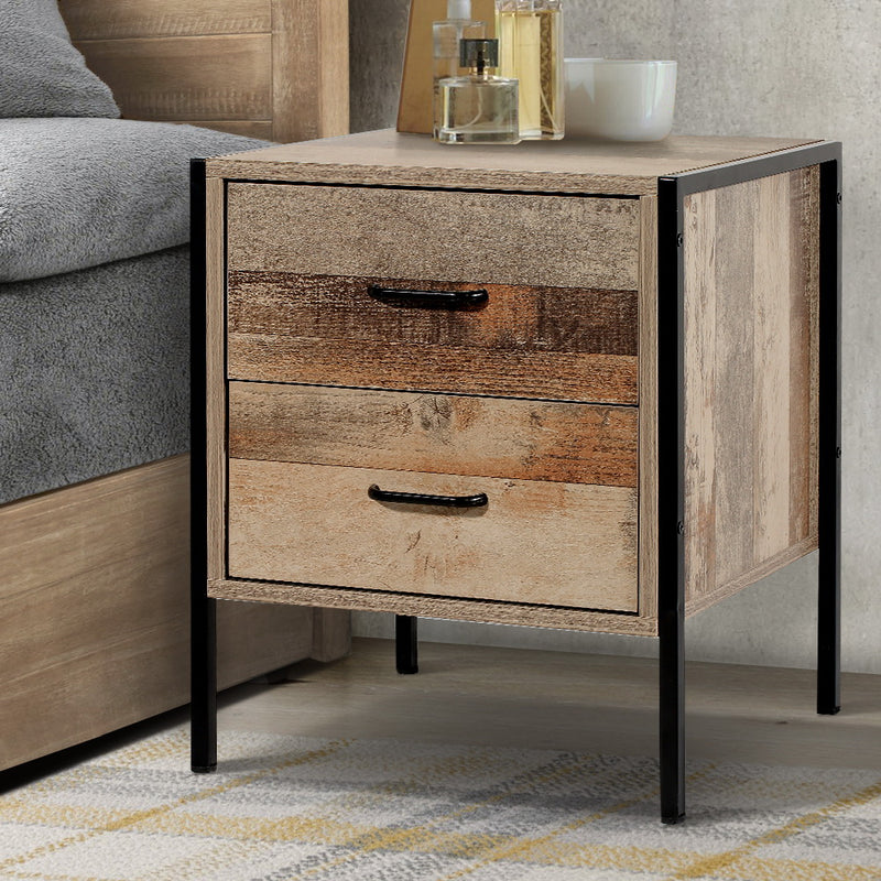 Artiss Bedside Table Drawers Nightstand Metal Oak