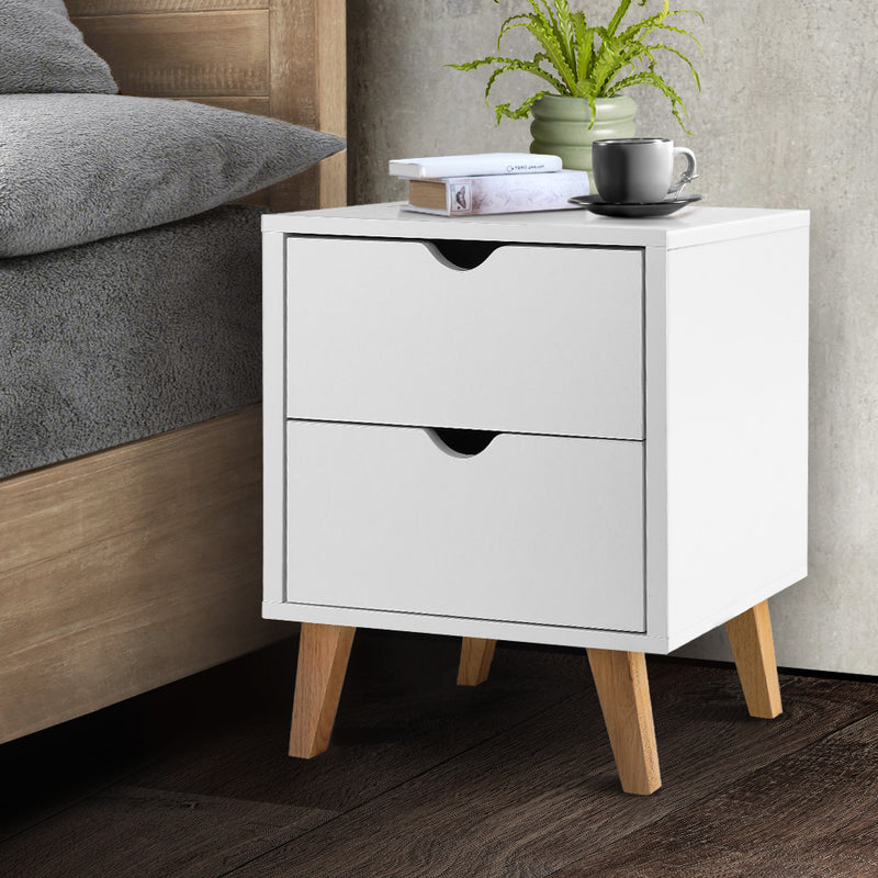 Artiss 2 Drawer Wooden Bedside Tables - White