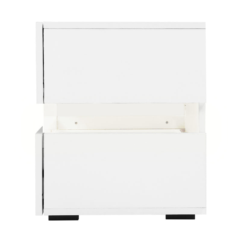 Artiss Bedside Table 2 Drawers RGB LED Side Nightstand High Gloss Cabinet White