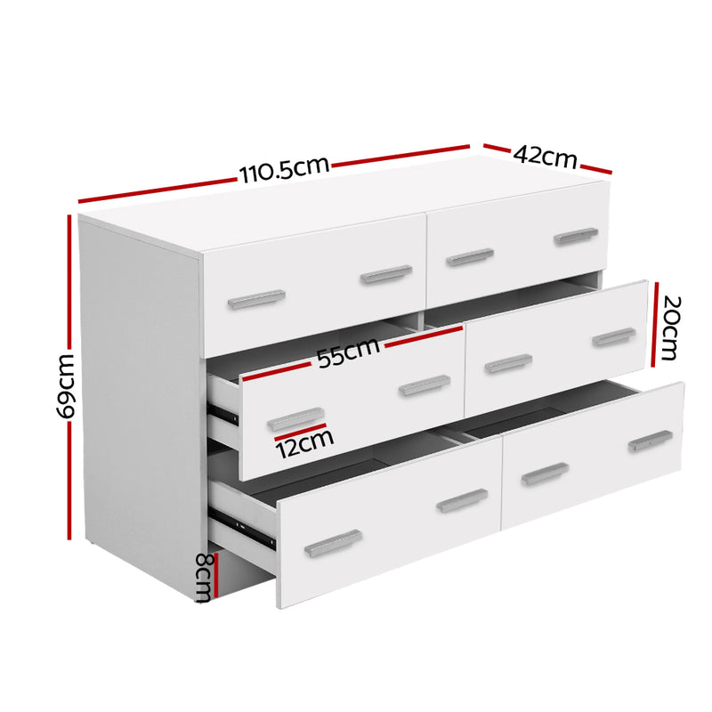 Artiss 6 Chest of Drawers Cabinet Dresser Tallboy Lowboy Storage Bedroom White