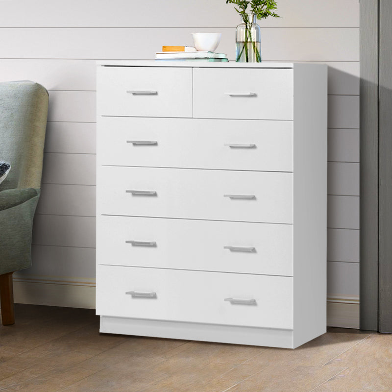 Artiss Tallboy Dresser Table 6 Chest of Drawers Cabinet Bedroom Storage White