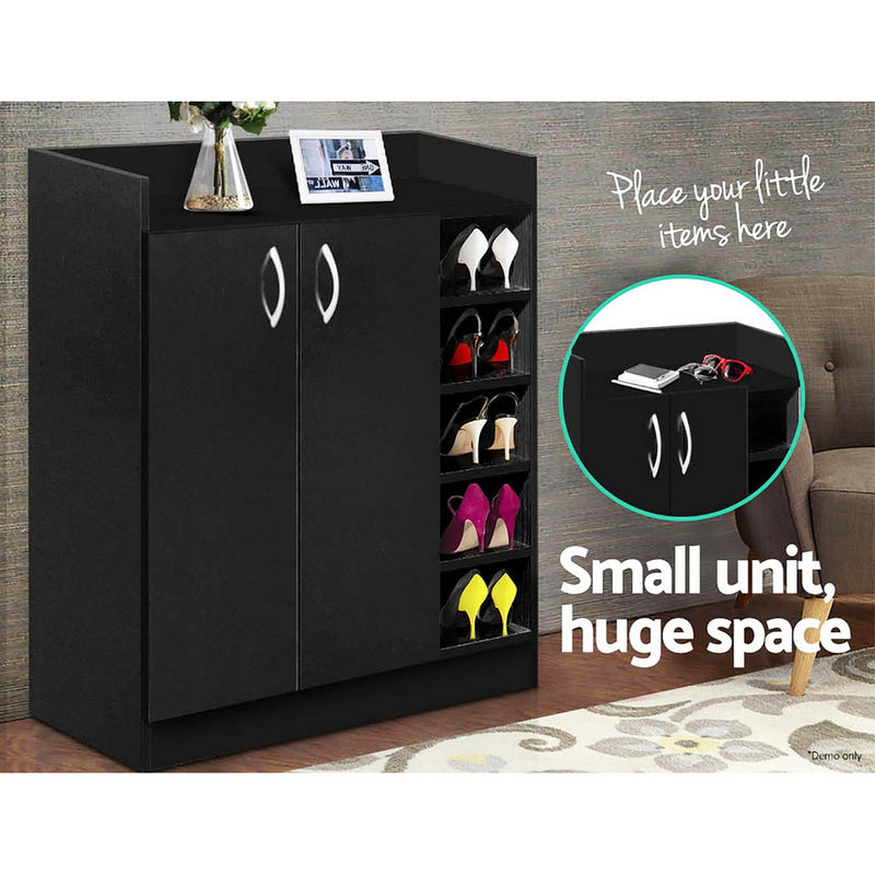 Artiss 2 Doors Shoe Cabinet Storage Cupboard - Black