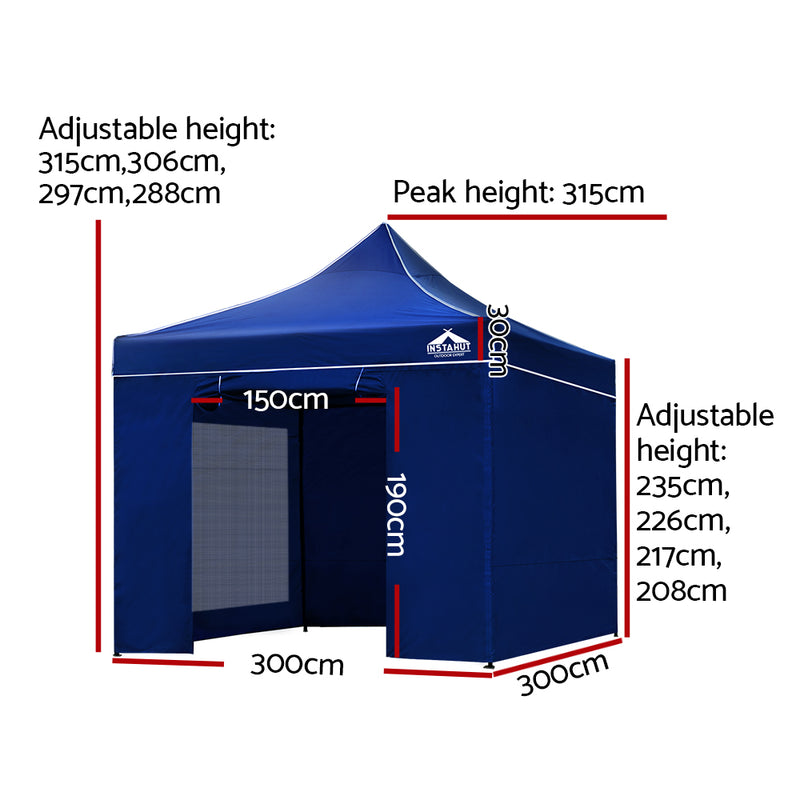 Instahut Gazebo Pop Up Marquee 3x3m Folding Wedding Tent Gazebos Shade Blue