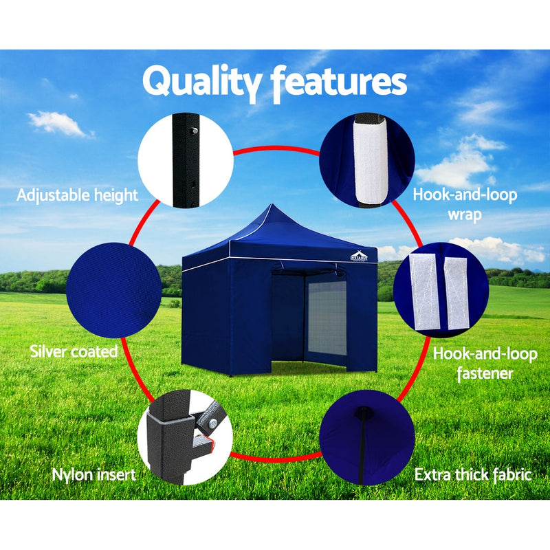 Instahut Gazebo Pop Up Marquee 3x3m Folding Wedding Tent Gazebos Shade Blue