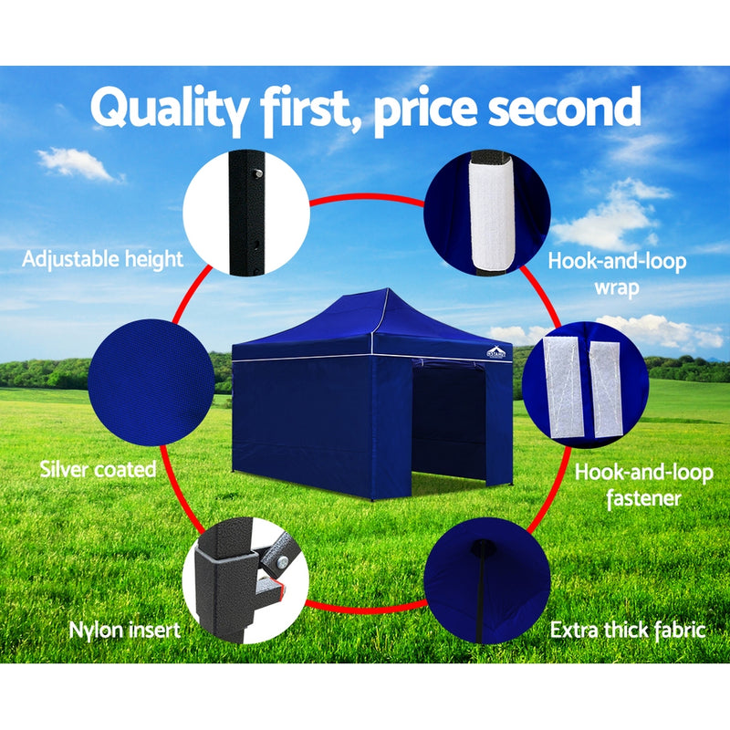 Instahut Gazebo Pop Up Marquee 3x4.5m Folding Wedding Tent Gazebos Shade Blue