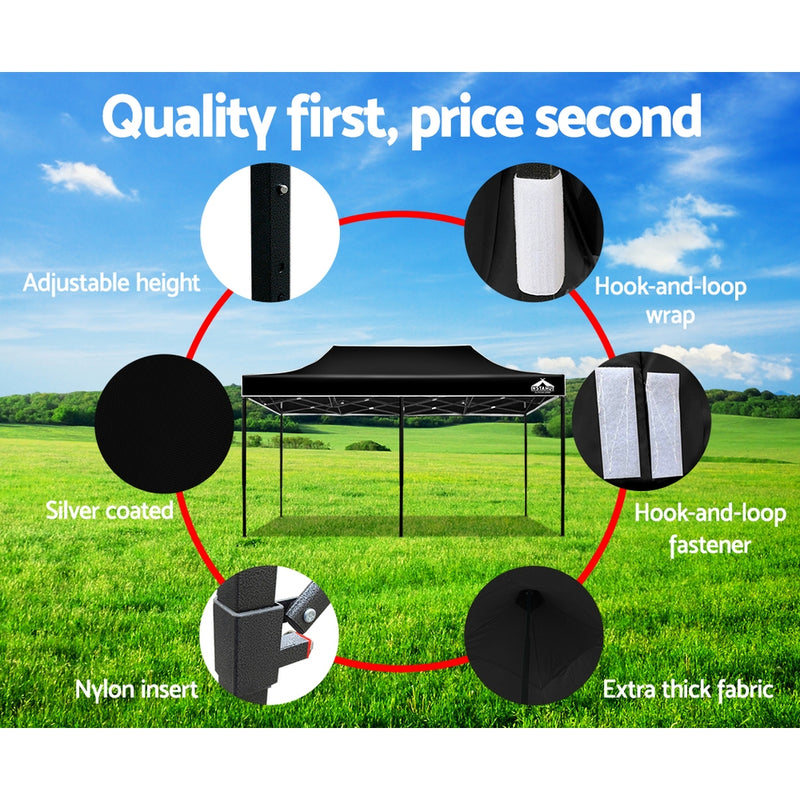 Instahut Gazebo Pop Up Marquee 3x6m Outdoor Tent Folding Wedding Gazebos Black