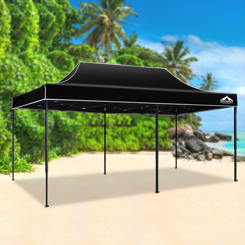 Instahut Gazebo Pop Up Marquee 3x6m Outdoor Tent Folding Wedding Gazebos Black