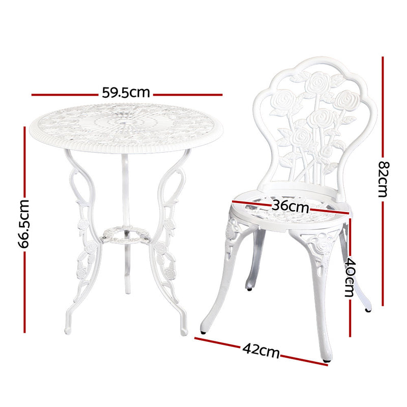 Gardeon Outdoor Furniture Chairs Table 3pc Aluminium Bistro White